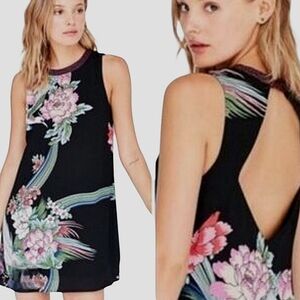 Ecote Guinivere Backless Mini Dress Birds & Floral Geisha Print Anthropologie SM